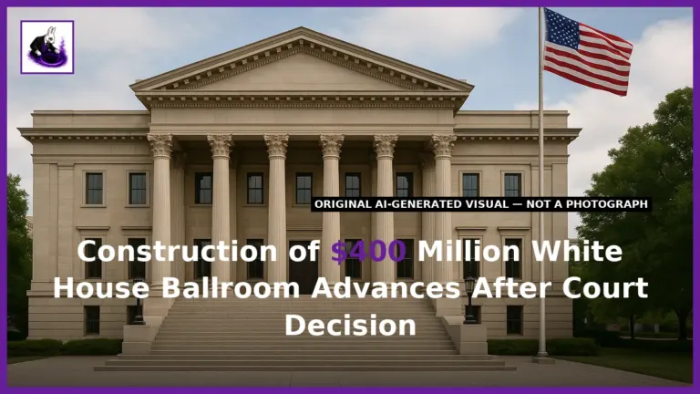 Editorial illustration for the story: Construction of $400 Million White House Ballroom Advances After Court Decision