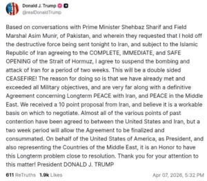 Trump Announces Temporary Pause in Iran Military Action After Talks With Pakistani Leaders