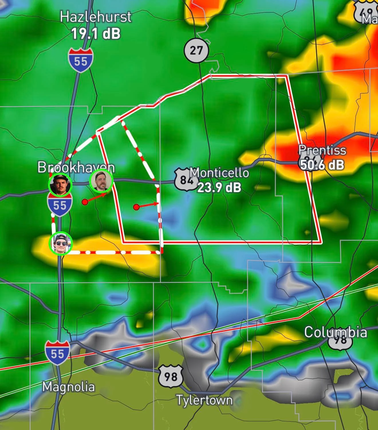Large Tornado Confirmed Near Brookhaven and Monticello, Mississippi Under PDS Warning