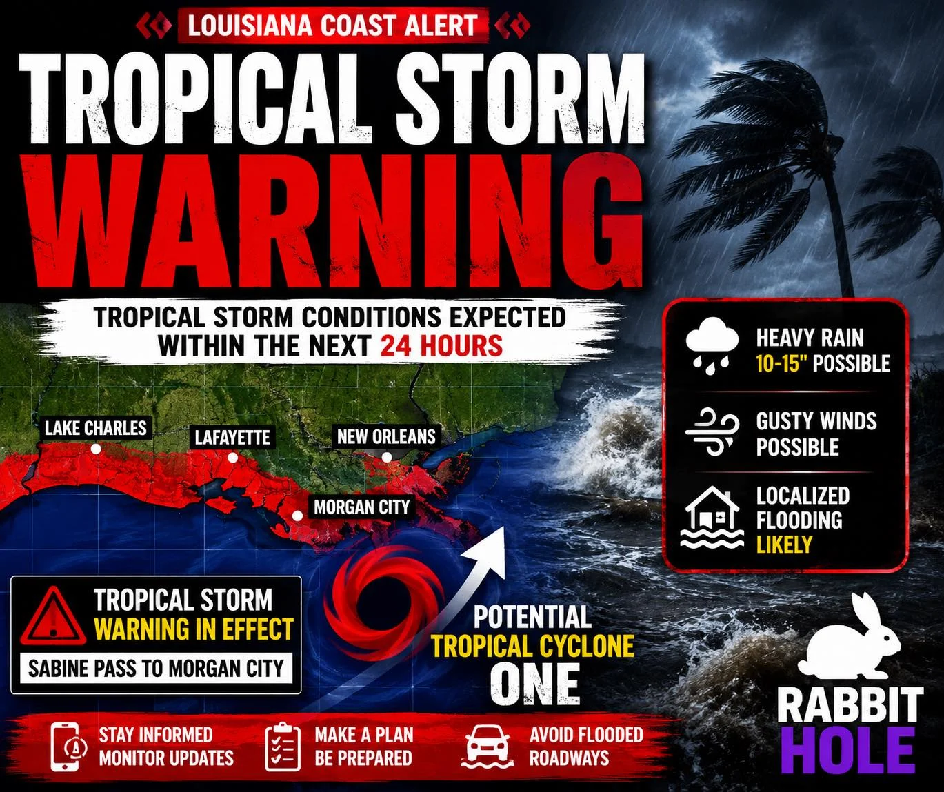 Tropical Storm Warning Issued For Louisiana Coast As Gulf System Nears