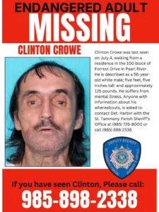 St. Tammany Sheriff’s Office Searches for Missing 56-Year-Old Clinton Crowe