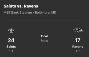 Saints Rally In Fourth Quarter To Beat Ravens 24 To 17