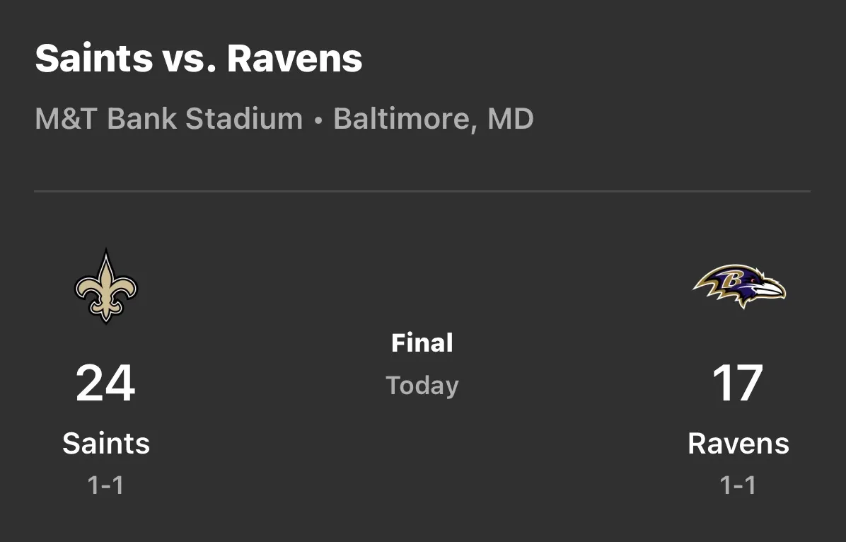 Saints Rally In Fourth Quarter To Beat Ravens 24 To 17