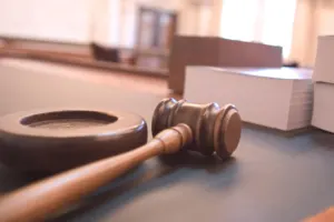 A wooden gavel in a courtroom, file photo