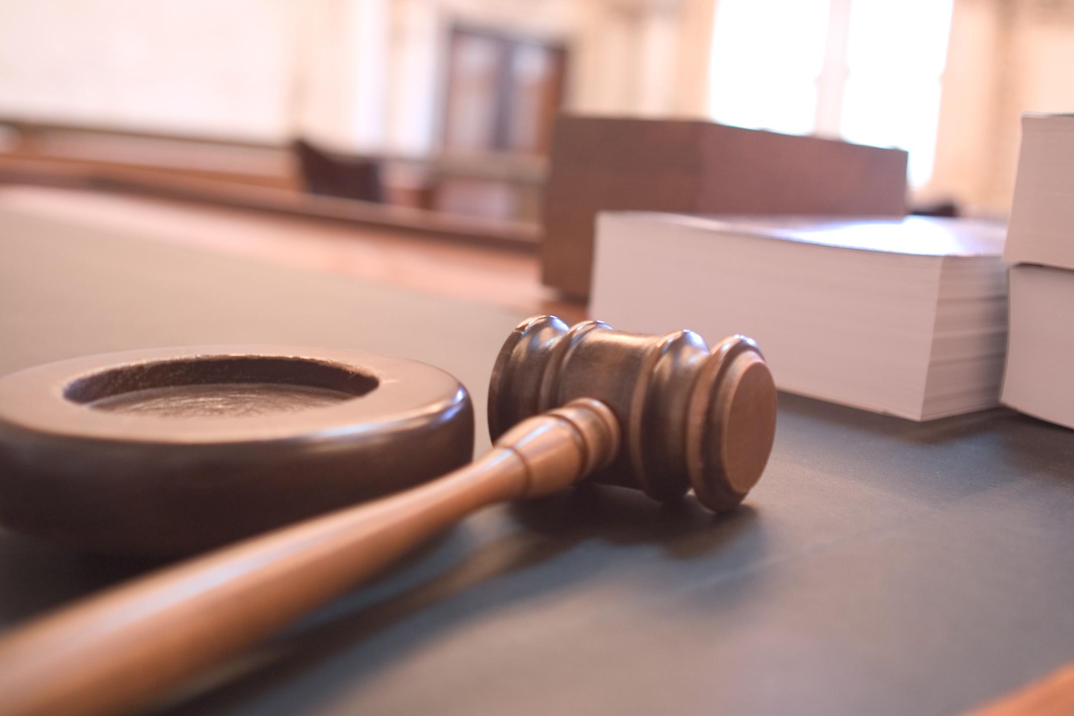 A wooden gavel in a courtroom, file photo